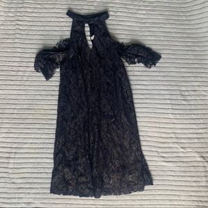 Francesca’s Navy Blue and Gold Dress, with V cut out and open shoulders